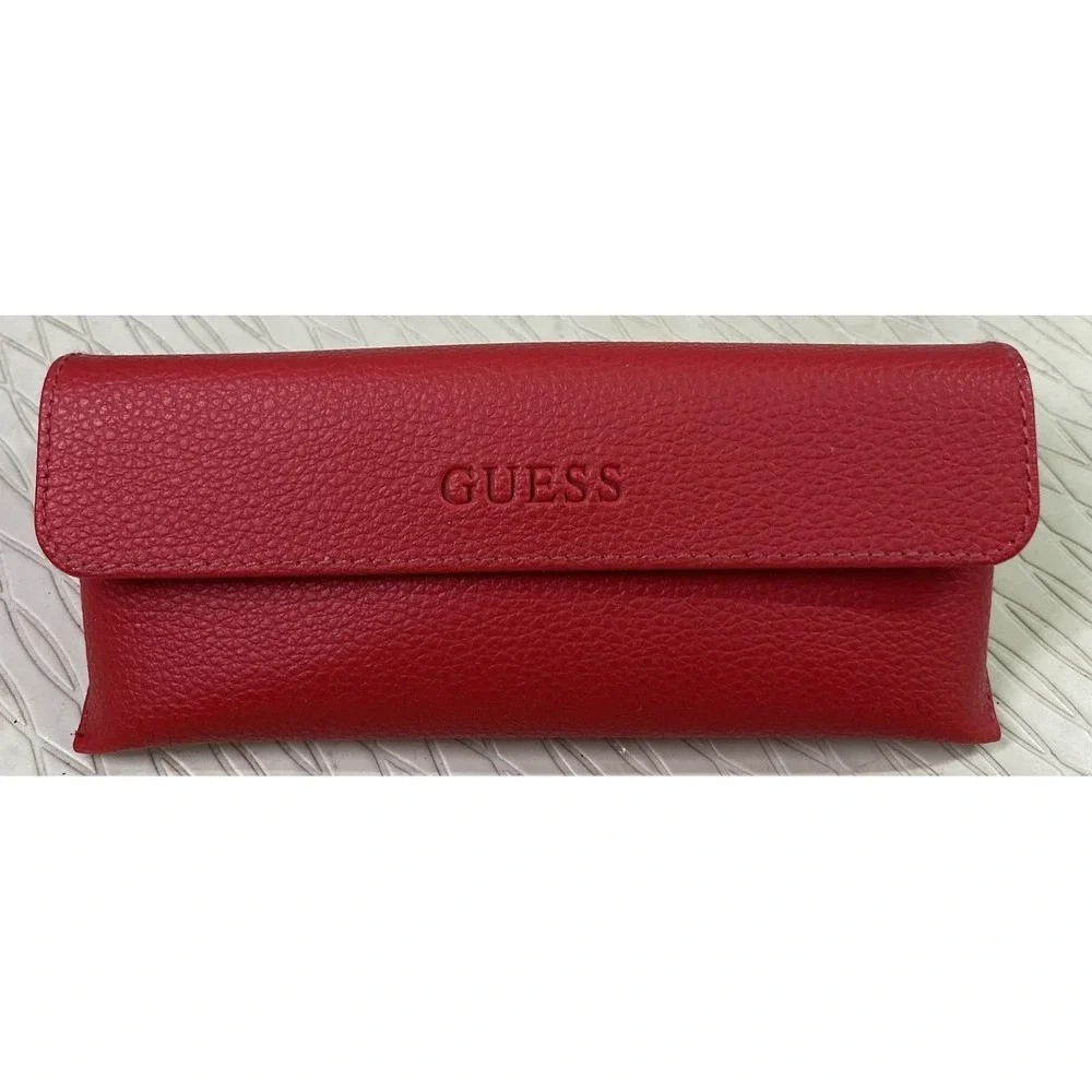 Guess Red Eyeglass Case Sunglasses Holder Faux Leather Snap Closure 6.5x2.75x2